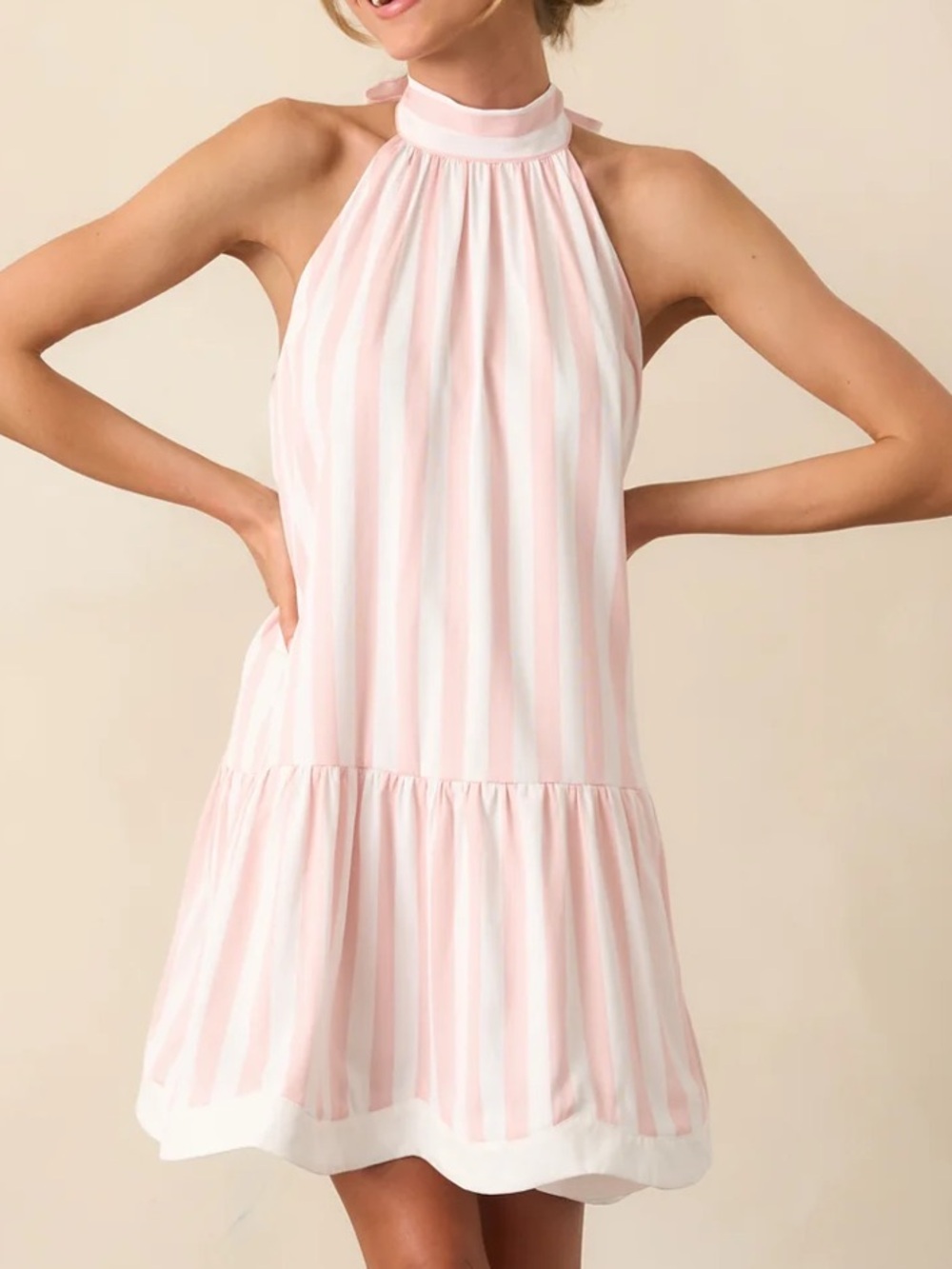 NWT PROSPERINA GATSBY AZALEA PINK STRIPE SCALLOPED SWING DRESS L